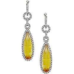 14k Gold 1ct TDW Diamond and Citrine Drop Earrings