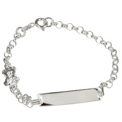Sterling Silver 6-inch Teddy Bear Baby ID Bracelet