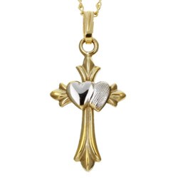 14k Goldfill Double Heart Cross Necklace