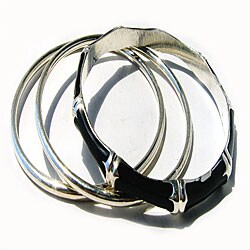 Sterling Silver and Black Enamel Bangle Bracelets