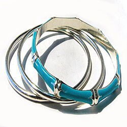 Sterling Silver Turquoise Enamel Bangle Bracelets (Set of 3)