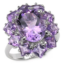 Sterling Silver Amethyst Oval and Squares Ring