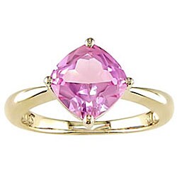 10k Yellow Gold Created Pink Sapphire Ring