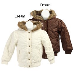 Bongo Girl's Quilted Bomber Jacket with Faux Fur Hood