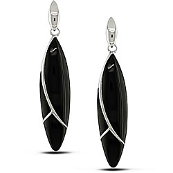 Silver Marquise-shaped Black Onyx Earrings