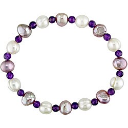Freshwater Pearl and Amethyst Bead Bracelet (7-8 mm)