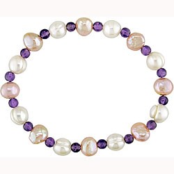 Freshwater Pearl and Amethyst Bead Bracelet (7-8 mm)