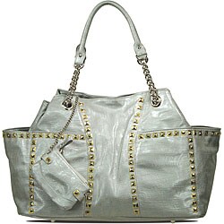B.E. Signature Silver Metallic Studded Handbag