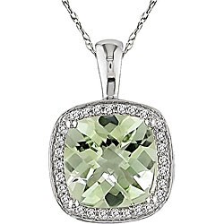 10k Gold Green Amethyst and 1/10ct TDW Diamond Necklace