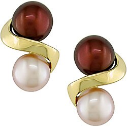 10k Gold Pink and Brown Freshwater Pearl Earrings (5.5-6 mm)