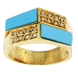18k Gold Turquoise and 1/6ct TDW Diamond Estate Ring (Size 6.5)