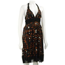 London Times Women's Copper/ Black Halter Dress