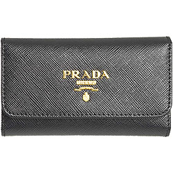 Prada Black Saffiano Leather Logo Key Case