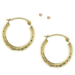 10k Yellow Gold Ball and Hoop Earrings Set