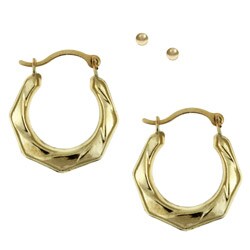 10k Yellow Gold Ball and Twist Hoop Earrings Set
