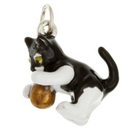 Sterling Silver Hand-enameled Cat Charm/ Pendant