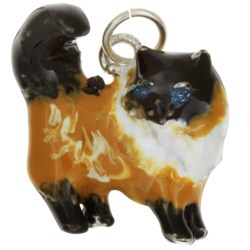 Sterling Silver Hand-enameled Cat Charm/ Pendant