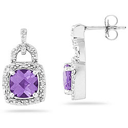 10k Gold Amethyst and 1/8ct TDW Diamond Earrings