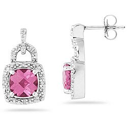 10k Gold Pink Topaz and 1/8ct TDW Diamond Earrings