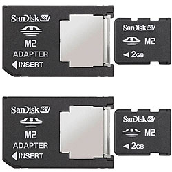 Two SanDisk 2GB Memory Stick Micro M2 and Adapter