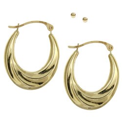 10k Yellow Gold Ball and Wave Hoop Earrings Set
