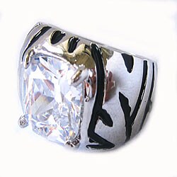 Black Tiger Stripes Enamel Zirconite CZ Ring