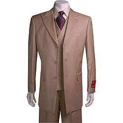 Mantoni Urban Peak Lapel Beige Wool Suit and Vest