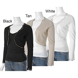 Linda Matthews Women's Beaded Cropped Cardigan