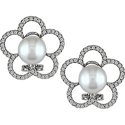 18k Gold South Sea Pearl and 3/4ct TDW Diamond Earrings (9-10 mm)