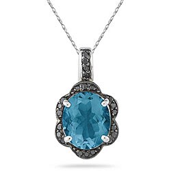 Sterling Silver Blue Topaz 1/4ct TDW Black Diamond Necklace