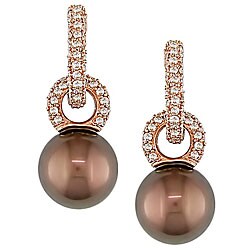 14k Gold Tahitian Pearl/ 1ct TDW Diamond Earrings (H-I-J, I1-I2) (9-10 mm)