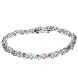 Sterling Silver Blue Topaz and Amethyst Bracelet