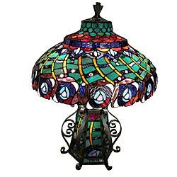 Tiffany-style Peacock Iron Table Lamp