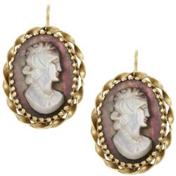 14k Yellow Gold Hand-carved Cameo Estate Earrings