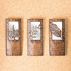 Leaf Detail Hammered Mirrors (Set of 3)