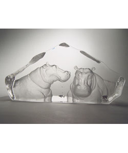 Mats Jonasson Hippopotamuses Crystal Art Piece