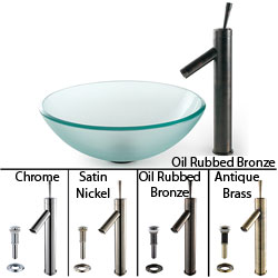 Kraus Frosted Glass Vessel Sink and Bruno Bathroom Faucet