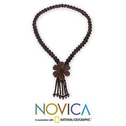 Coconut Shell 'Cocoa Blossom' Long Necklace (Thailand)