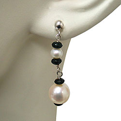 Sterling Silver Freshwater Pearl and Black Onyx Earrings
