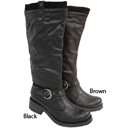 Bamboo by Journee Women's Sweater Top Riding Boots