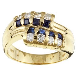 14k Gold Sapphire and 2/8ct TDW Diamond Ring (H-I, SI-1)