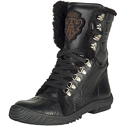 Gucci Men's Black Pebbled Leather Wool Trim Lace-up Boots