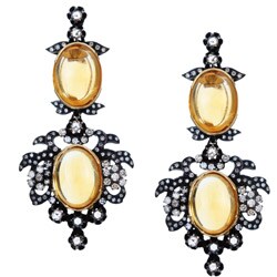 18k Gold Citrine and 7 1/5ct TDW Champagne Diamond Estate Earrings (SI2)