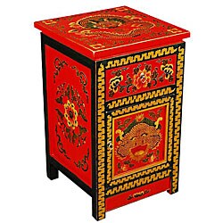Tibetan Red Hand-painted Dragon's End Table