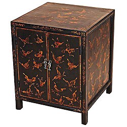 Black and Green Tibetan Motifs Storage Cabinet