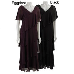Patra Women's Bead Trim Tiered Chiffon Dress