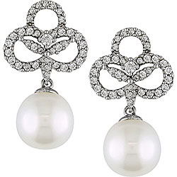 18k Gold FW Pearl and 1/2ct TDW Diamond Earrings (G-H-I, I1) (9-10 mm)