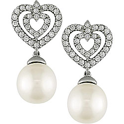 18k Gold FW Pearl and 5/8ct TDW Diamond Earrings (G-H-I, I1) (9-10 mm)
