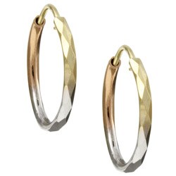 14k Tri-color Gold Small Faceted Hoop Earrings