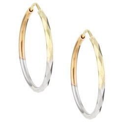 14k Tri-color Gold Medium Faceted Hoop Earrings